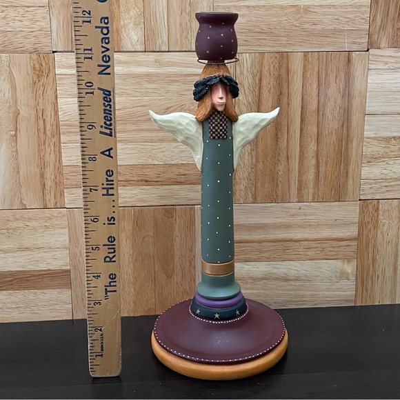 1997 Williraye Studio Folk Art Angel Holiday 12” Candlestick Resin Candle Holder - Picture 8 of 14